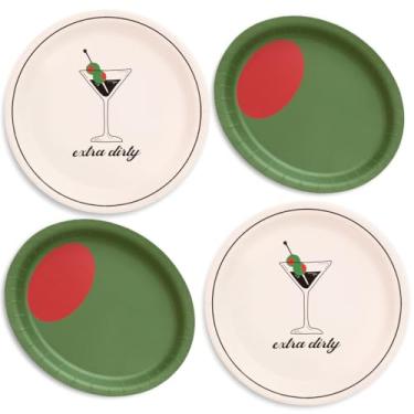 Imagem de xo, Fetti Conjunto de pratos de martini e oliva - pacote com 32 | Oliva verde, tema martini, pratos para coquetel, Tini Bit Older, Vegas, pôquer