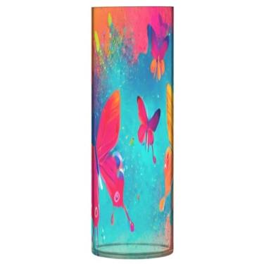 Imagem de JUZIHAI Vaso de borboletas para flores 9,9 cm x 30 cm cilindro de plástico moderno vaso de flores para centro de mesa de casamento decoração de casa