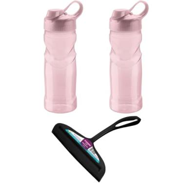 Imagem de Conjunto de 1 Rodo Plástico Multiuso Preto com Raspador 18cm + 2 Garrafa Squeeze Sport Fit 500 ML Rosa