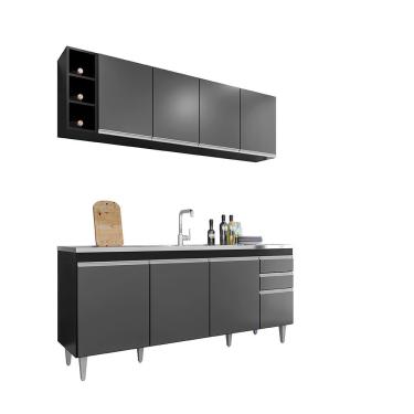 Imagem de Balcão Gabinete Para Pia 180cm 4 Portas ágatha - Ssx Multicoisas Preto-grafite