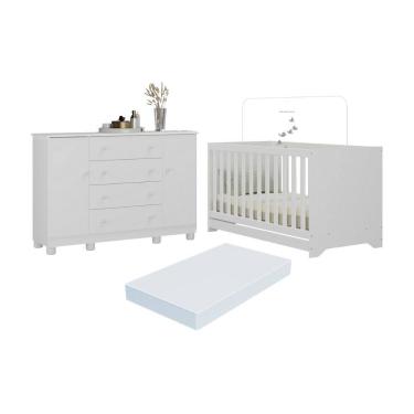 Imagem de Berço Americano 3 em 1 com Colchão Incluso e Cômoda 2 Portas 4 Gavetas Allegra Multimóveis MP4704