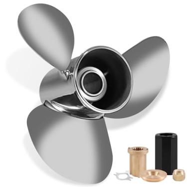 Imagem de YOUNG PROPS Hélice de barco externa de aço inoxidável 13 3/4 x 15 para motores Mercury 40 50 70 75 80 90 100 115 125 140HP 13,75 x 15 kits de cubo de hélice incluídos 15 dentes direito