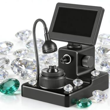 Imagem de Visualizador de cinta de diamante de 4,3 polegadas, microscópio de cinto de diamante de tela LCD, ampliação de 50-1000x, suporte de anel giratório de 360°, comprimento focal ajustável, para joias de