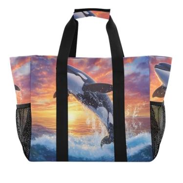 Imagem de Orca Jumping Out of Water Bolsas de mercearia leves de natação para férias e compras de supermercado, Orca pulando fora da água, One Size