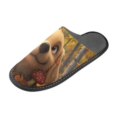 Imagem de ODAWA Pantufa feminina outono cachorro casa floresta chinelos masculinos inverno casa sapatos internos e externos, Folhas de outono fofas para cães, 8-8.5