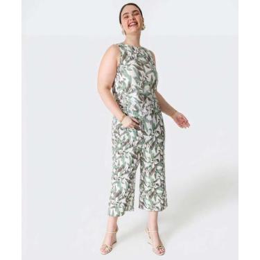Imagem de Calça Plus Size Feminina Pantacourt Folhas Marisa Verd-68039, Bege, Ve