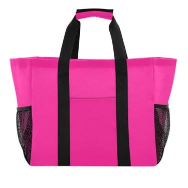 Imagem de ODAWA Bolsa de praia dobrável rosa profundo aberta para viagem, academia e viagem com alça
