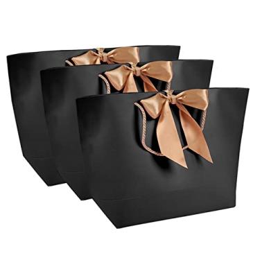 Imagem de Generic Sacos de Presente de Papel Preto Com Alça Dourada Sacolas Elegantes para Festas e Presentes, 10 Unidades (N° 4/42 largura superior*12 inferior*27 altura)