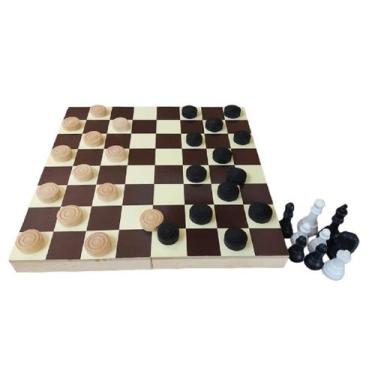 Imagem de Kit jogo de xadrez tabuleiro estojo 24x24 cm rei 5,5 cm + pçs de damas