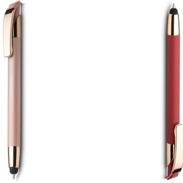 Imagem de Caneta Esferográfica em Metal com Escrita Azul, Detalhe Dourado Rosé, Ponta Touch, Refil Parker, Retrátil, (Rosa e Vermelho)