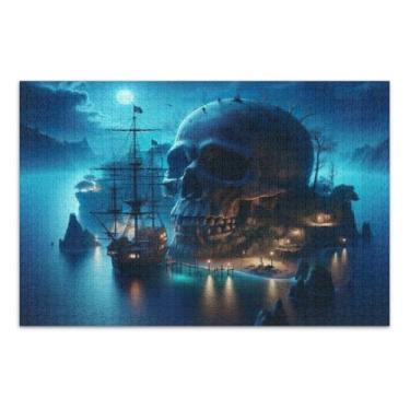 Imagem de Quebra-cabeça da ilha da caveira do navio pirata para adultos 1000 peças, quebra-cabeça familiar com letras na parte de trás