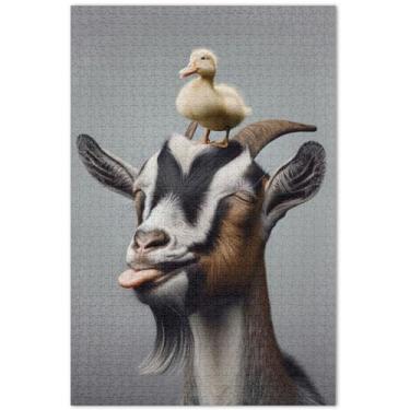 Imagem de Quebra-cabeça de pato de cabra engraçado, 1000 quebra-cabeças para adultos, presentes para amantes de quebra-cabeças, difícil decoração de arte animal, 75 x 40 cm