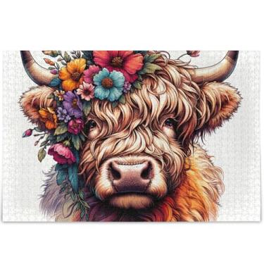 Imagem de Quebra-cabeça de vaca Highland personalizada para adultos 1000 peças quebra-cabeça arte dura presentes para amantes de quebra-cabeça, 75 x 50 cm
