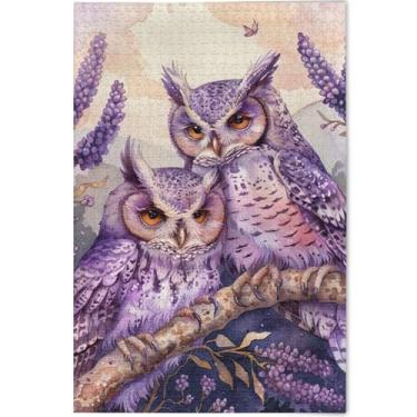 Imagem de Quebra-cabeça de corujas lavanda animais adultos 500 peças brinquedo família arte arte dura quebra-cabeça personalizado engraçado, 52 cm x 37,8 cm