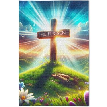 Imagem de Quebra-cabeça personalizado com cruz de Páscoa, He is Risen, para adultos, 1000 peças, presentes tecnológicos, para adultos, arte, brinquedo, pintura, 75 x 50 cm
