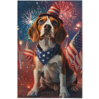Imagem de Quebra-cabeça fofo com bandeira americana de cachorro Beagle 500 peças para adultos arte floral animal Prime Family Puzzles personalizados elefante branco presentes engraçados, 52 cm x 37,8 cm