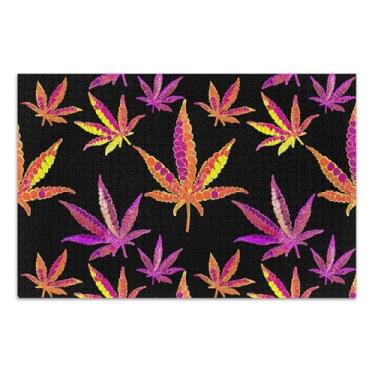 Imagem de Quebra-cabeças Jigsaw 1000 peças para adultos roxas folhas laranja pintura animal preto arte paisagem quebra-cabeça elefantes brancos presentes, 75 x 40 centímetros