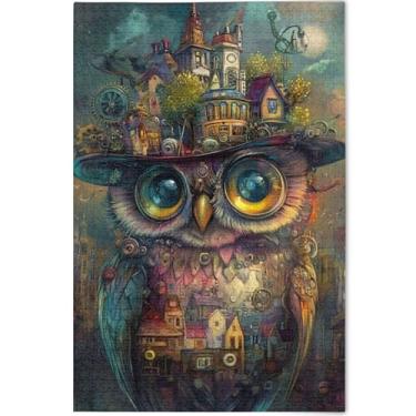 Imagem de Pintura engraçada de coruja quebra-cabeça fofo de 500 peças para adultos cenário arte animal divertido quebra-cabeça família presentes personalizados para amantes de quebra-cabeça, 52 cm x 37,8 cm