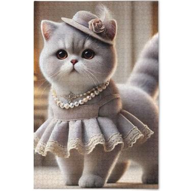 Imagem de Quebra-cabeça personalizado de gatinho elegante gato fofo 1000 quebra-cabeças para adultos amigos família presentes de jogo único colorido paisagem arte animal, 75 cm x 50 cm