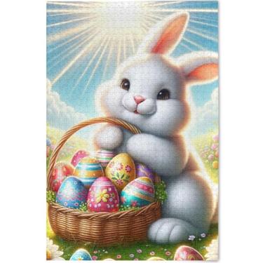 Imagem de Quebra-cabeça floral coelho da páscoa 500 peças adultos família amantes presentes arte divertida quebra-cabeça personalizado brinquedo artístico, 52 cm x 37,8 cm