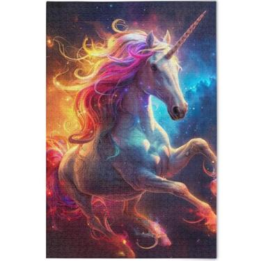 Imagem de Quebra-cabeça personalizado com estampa de unicórnio colorido, 1000 peças, presentes para amantes de quebra-cabeças, presentes masculinos, pintura de arte floral exclusiva, 75 x 50 cm