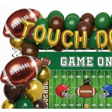 Imagem de Football Party Decorations Kit - with Green Brown Gold small Balloon Arch & Football Goalpost TOUCH DOWN Banner Foil Balloons & GAME ON Backdrop for Sports Theme Birthday party Decorations