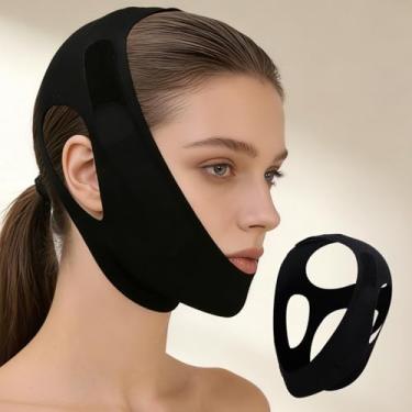 Imagem de 2 peças de alça de queixo modelador de queixo para dormir, máscara de dormir reutilizável com linha em V para mulheres, levantamento de rosto, feita para tecido refrescante amigo da pele e respirável