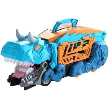 Imagem de Caminhão Dinossauro T-Rex Transportador 3 em 1, Maleta Transformável com Carrinhos de Brinquedo, Garagem Portátil