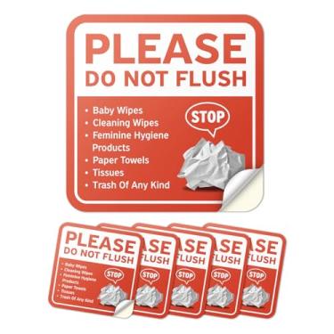 Imagem de 101SignCity 5 peças de placa adesiva de vinil Do Not Flush (15 cm x 15 cm), lembrete de banheiro de alta visibilidade, decalque autoadesivo à prova d'água, para banheiros em casa, escritório