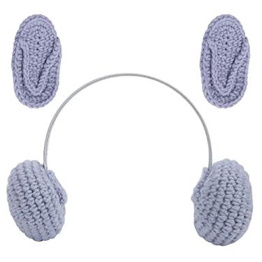 Imagem de SIWOTED Conjunto de fone de ouvido para bebê SIWOTED Adereços fotográficos para recém-nascidos tricô lã adereços fotográficos (Cinza)