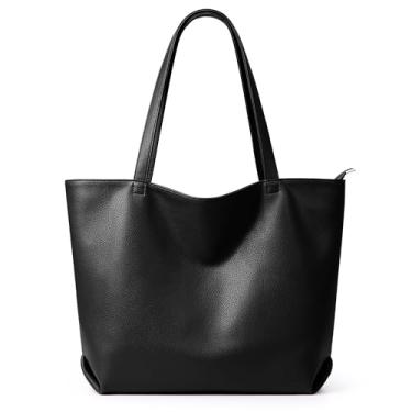 Imagem de WLLWOO Bolsa de couro vegano macio para mulheres, grande, casual, Hobo, com zíper, ombro, trabalho, diário, fim de semana, bolsa de viagem, Preto, Large