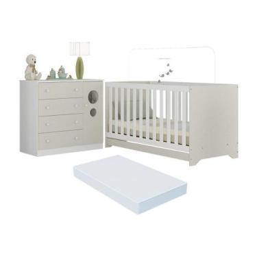 Imagem de Berço Americano 3 em 1 com Colchão Incluso e Cômoda 1 Porta 4 Gavetas 