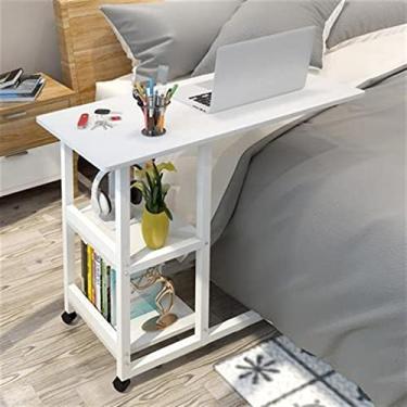 Imagem de U5GAAALPPQ9 Mesa de computador móvel simples mesa lateral para laptop mesa móvel preguiçosa mesa de cabeceira mesa de laptop com prateleiras de armazenamento de 2 camadas e polias bloqueáveis mesas de