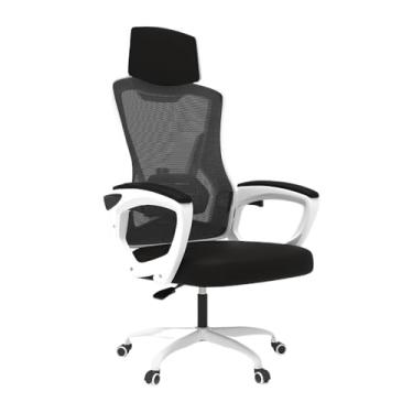 Imagem de Cadeira de escritório inclinável.Para trabalho,aprendizagem e descanso.Deite-se a 135°.Cadeira de escritório ergonômica. (Preto + Branco)