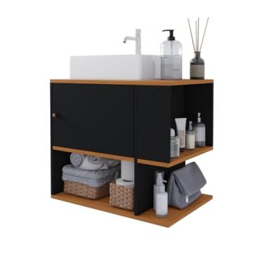 Imagem de Armário Balcão Gabinete de Banheiro – Suspenso Multiuso, Organizador para Higiene, Cosméticos e Beauty, Móvel Espaçoso Doméstico (Preto/Freijo)