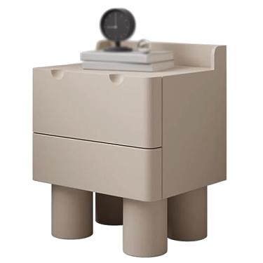 Imagem de Mesa de cabeceira moderna estilo creme de madeira grande espaço com 2 gavetas e 4 pés cilíndricos moldura estável móveis de cabeceira