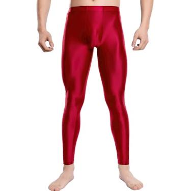 Imagem de SEAUR Calça masculina de comprimento 9/10 brilhante a óleo para ioga, corrida, treino, GG, vermelha