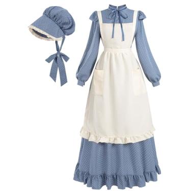 Imagem de Nuoqi Vestido feminino Pioneer com gorro colonial dos anos 1800, roupa colonial longa, tamanho 2GG