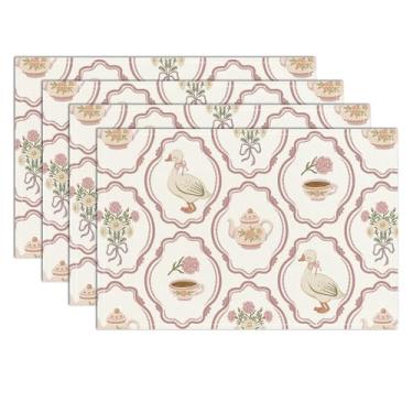 Imagem de Jogo americano floral 30,5 x 45,7 cm, decoração de cozinha de ganso fofo, conjunto de 4 tapetes de mesa para festa, cozinha, sala de jantar, decoração - 15
