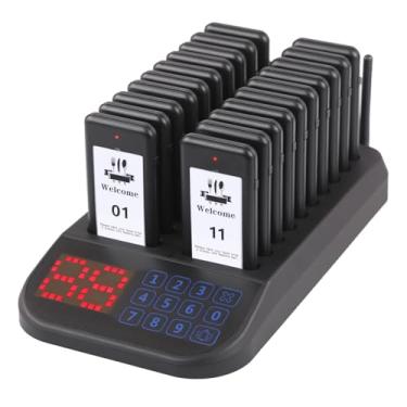 Imagem de LOUKIENE - Sistema de localizador de pessoas de restaurante, 20 pagadores sem fios, teclado de exibição tátil, chamadas para clientes à espera de beepers com flash de vibração e campainha para cauda
