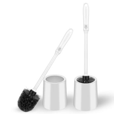 Imagem de Conjunto de escova de vaso sanitário e suporte, pacote com 2 escovas de vaso sanitário, cabo longo, antiderrapante, escova de vaso sanitário, limpeza profunda para banheiro, fácil de montar, branco
