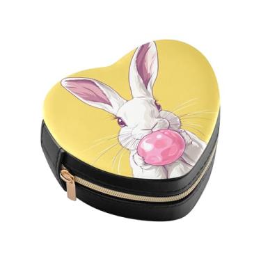Imagem de Burbuja Caixa de joias rosa coelho em forma de coração, mini estojo de joias de viagem para mulheres e meninas, estojo portátil organizador de armazenamento para brincos, anéis, colares e pulseiras