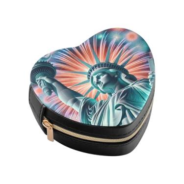 Imagem de Burbuja Caixa de joias em forma de coração estátua da liberdade mini estojo de joias de viagem para mulheres meninas, estojo portátil organizador de armazenamento para brincos, anéis, colares