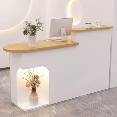 Imagem de Balcão frontal de recepção moderno com luz LED, balcão de caixa e armário de armazenamento - ideal para loja, escritório, sala de recepção - branco, 120 x 50 x 105 cm