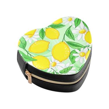 Imagem de Burbuja Caixa de joias em forma de coração de limões mini estojo de joias de viagem para mulheres e meninas, estojo portátil organizador de armazenamento para brincos, anéis, colares e pulseiras