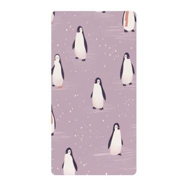 Imagem de Blueangle Lençol de berço padrão para berço infantil - Lençóis de algodão macio e respirável com pinguim roxo (237)