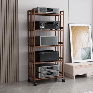 Imagem de Suporte de mídia Av de 2/3/4/5 níveis, suporte para leitor de CD, suporte estéreo doméstico com prateleira e roda ajustáveis em altura, suporte de TV multiuso, torre de áudio de canto, suporte de rack