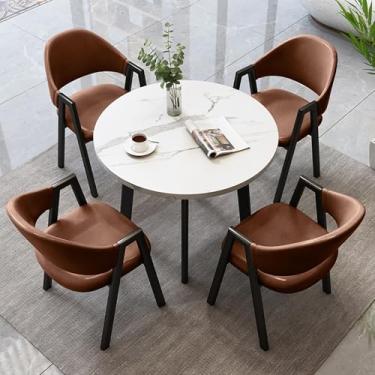 Imagem de Conjunto de mesa de lazer de escritório e 4 lugares mesa de jantar redonda e cadeira conjunto de combinação de mesa e cadeira com mesa e 4 cadeiras economizando espaço para sala de estar e cafeteria.