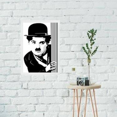 Imagem de Quadro Charlie Chaplin Abstrato Preto E Branco 45X34Cm Vidro