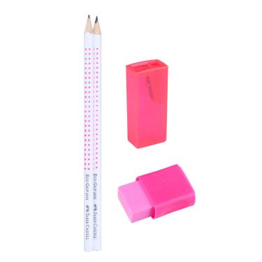 Imagem de Kit Escolar Faber-Castell Ecolápis Grip Rosa Neon Colors com 1 Lápis HB + 1 Borracha + 1 Apontador